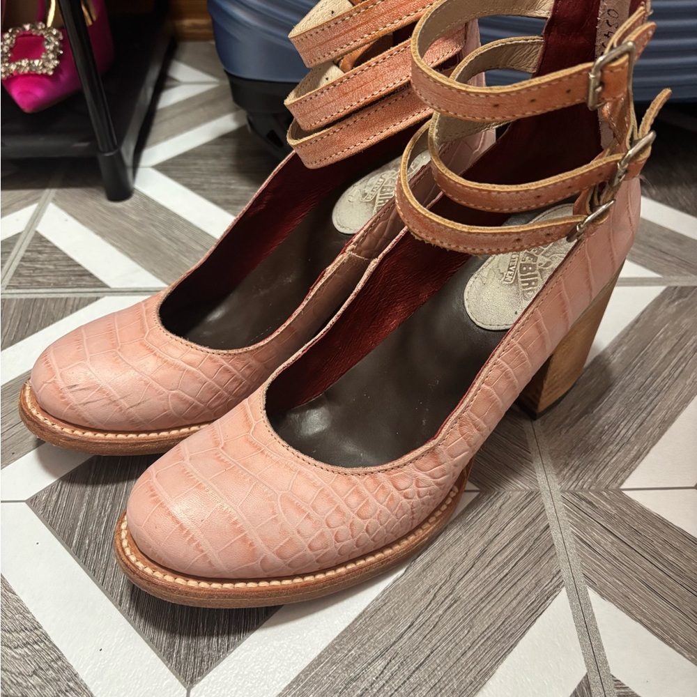 Freebird by Steven Pink Croc-Embossed Heels